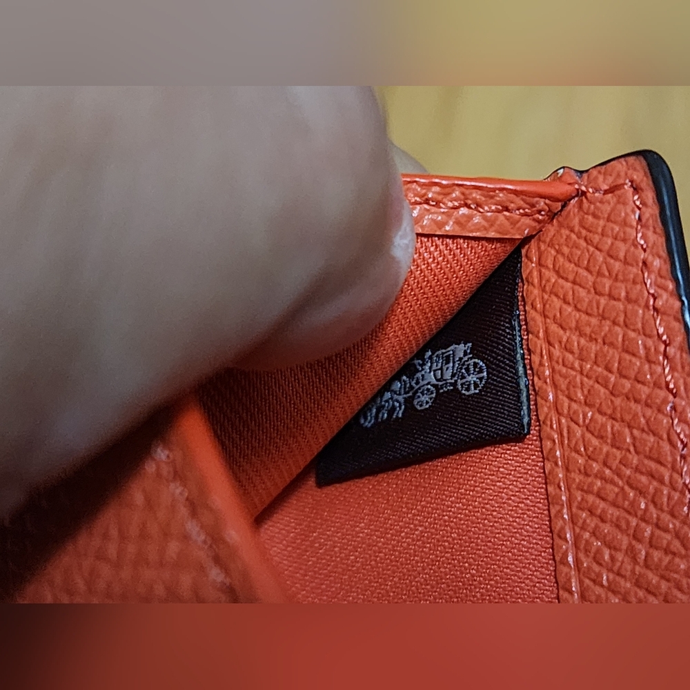 Coach Trifold Snap Small Wallet Coin Orange Crossgrain Pebbled Leather Zipper - Picture 8 of 11